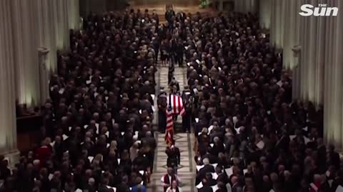 Trump Leaving Bush Sr. Funeral Like a Boss