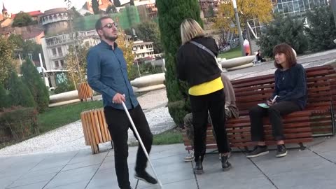 Blindman Farting in public prank