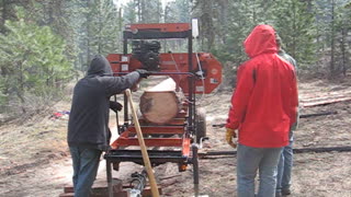 Milling pine with the LT10 on a trailer