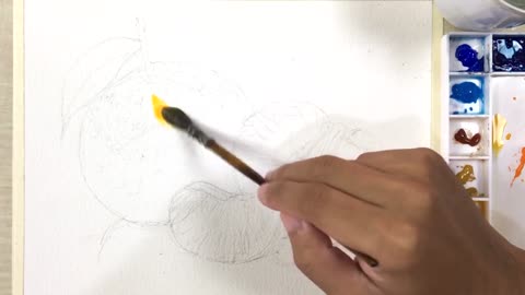 Master paints a delicate orange with watercolor 1