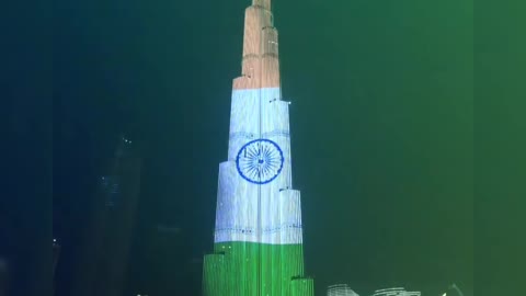 Laser light show on Burj Khalifa of Indian national flag