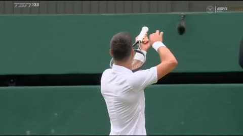 Novak Djokovic plays a sad violin for a Wimbledon crowd after his last win