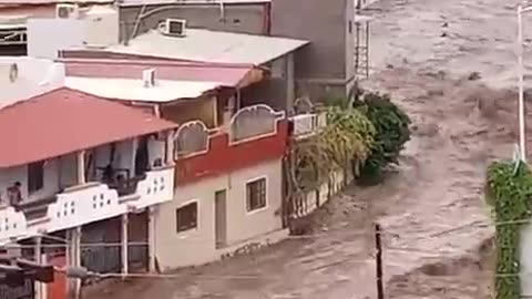 Massive floods Hurricane Hilary in Santa Rosalía, Baja California, Mexico