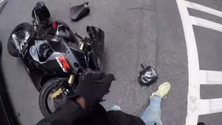Car Causes Collision for Motorcyclist