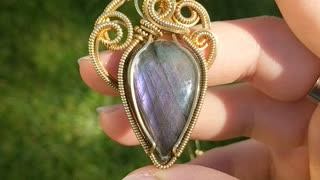 Purple Labradorite and Jeweler's Brass Wire Wrap Necklace