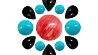 Natural turquoise and orange spiny oyster round cab onyx pear cab colorful cabochon
