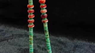 Green Natural turquoise and red spiny oyster roundle bedas with orange shell pendant04