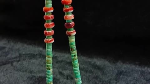 Green Natural turquoise and red spiny oyster roundle bedas with orange shell pendant04