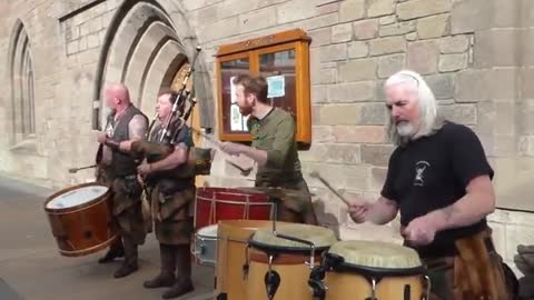 Bagpipes And Drums Music Of Best Scottish Tribal Bands City Centre Of Perth Perthshire Scotland