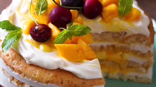 Eggless Mango Curd and Cream Cake