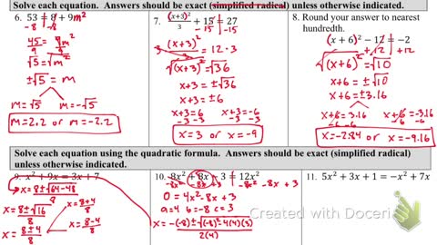 Unit 11 Review. Solving quadratic Equations