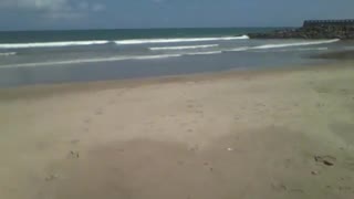 Caminhando pela areia da praia, e filmando o mar e as ondas [Nature & Animals]