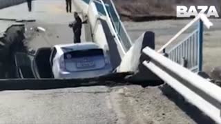 Moment Bridge Partially Collapses Right In Front Of Car