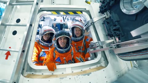 Orion Backstage Up the Hatch with Astronauts