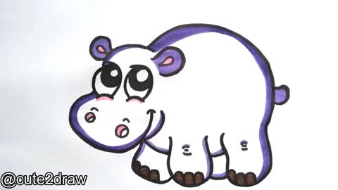 How To Draw A Cute Hippo | How To Draw And Color A Cute Hippopotamus 🦛