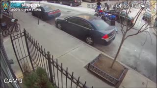Police footage shows a gang of dirt bikers beat up a motorist and his son in Harlem