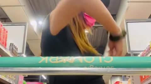 Hot girl dance in super market.