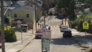 Dude bails on massive hill and runs into car on skateboard