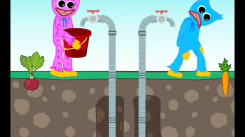 Huggy Weggy and Kissy Missy Run away 😂🤣. Blue and Red pink colours Huggy Weggy cartoon Animation.