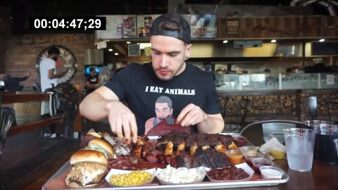 GIANT BBQ PLATTER CHALLENGE | TEXAS STYLE BBQ | BRISKET, RIBS, SAUSAGE | MAN VS FOOD