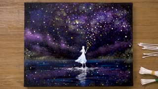 How to paint a moonlight girl with 1 million stars _ Acrylic painting technique #467