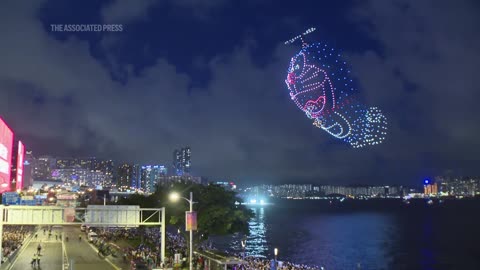 Japan's Doraemon cartoon character returns to Hong Kong skies in massive drone show| Nation Now ✅