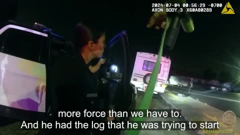 LAPD use less lethal on the suspect who threatened to burn down an RV, cordless drill in waistband