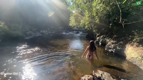 ASMR RELAXING - SNAKE DANGER - Brazilian Girl relaxing alone in nature and bathing in waterfall