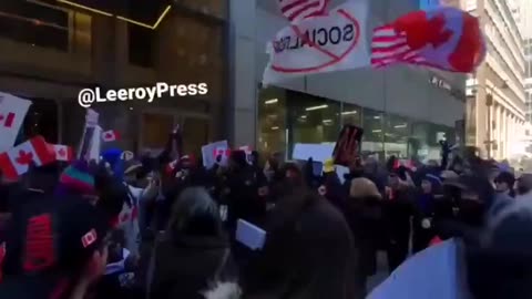 Protesters have surrounded the Canadian embassy in New York calling out Trudeau’s WEF puppets policy