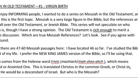 MESSIAH in O.T. - 1 - Virgin Birth