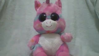 Cute pink, white and blue stuffed unicorn, the eyes are big [Nature & Animals]