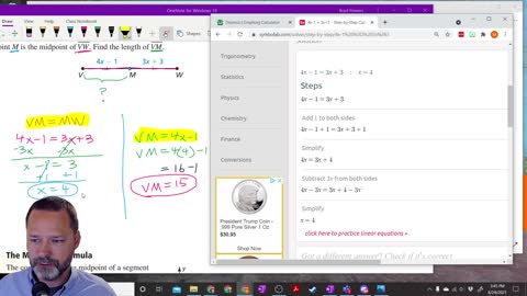 Geometry Section 1-3 Examples of using midpoints to find lengths