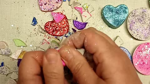 ASMR Painted Plaster Hearts And Rounds Cracking
