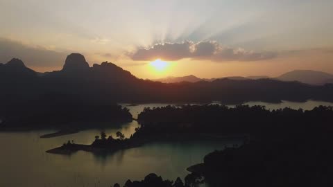 Beautiful sunset on a bay from above