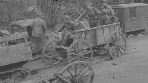 German and captured Soviet vehicles plowing through the mud on the Eastern Front in 1943