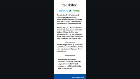 Zonability Talks Private Deed Restrictions vs. Public Zoning