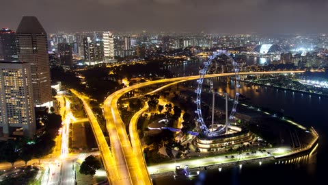 Singapore highway roads illuminated at night