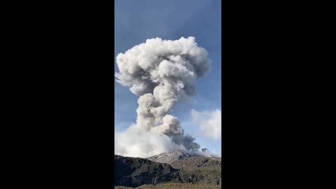 Emission of ash from the Nevado volcano in Colombia