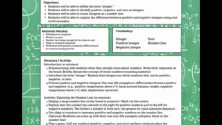 INTRODUCTION TO INTEGERS-Lesson Plan for 5th/6th Grade Middle School Math