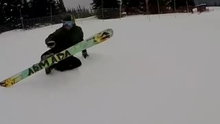 Slowmo ski backwards ramp faceplant