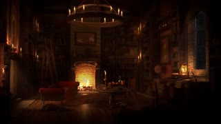 Old Library - relaxing sounds of thunder and rain, crackling fireplace for sleeping and studying