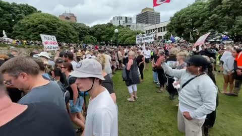 Protesters against medical dictatorship outside New Zealand's parliament