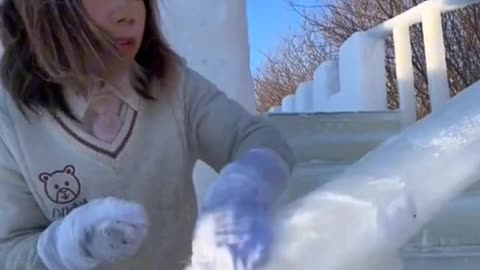 The whole process of building an ice and snow castle.