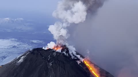 Aerial Footage of Klyuchevskaya Volcano Erupting