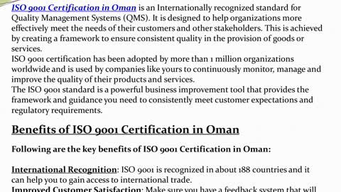 What is ISO 9001 Certification in Oman?