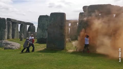 Stonehenge sprayed with paint by environmental protesters
