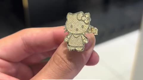 Ladies Solid Gold Full Body Kitty Ring with Watch Style Band