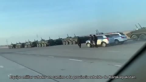 Uzbek military equipment on its way to the rebellious province of Karakalpakstan.