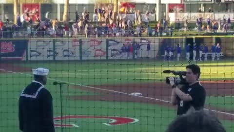 Navy Soldier Sings our National Anthem at Cactus League