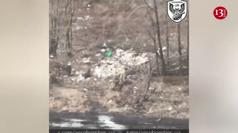 The moment the drone tracks the Russian soldiers running and looking for a place to hide